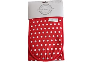 ELCM Mals Double Oven Gloves, Red with white spots 100% Cotton