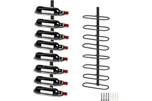 KHayRovies 2Pcs Wine Rack Wall Mounted, Wall Wine Rack for 8 Wine Bottles, Black Metal Wine Bottle Holder Iron Hanging Wine Rack for Kitchen Dining Room Bar (Black)
