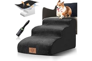 HEVOL Escalier pour chien pour lits hauts, 3 niveaux en mousse haute densité, rampe pour petits chiens et chats – Envoyer 1 rouleau d'épilation pour animaux de compagnie, noir