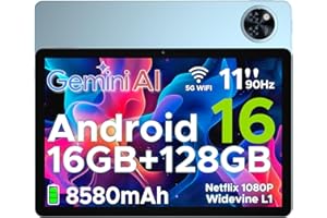 DOOGEE U11 Tablet Android 16, Tablet 11 Pollici, 16GB RAM + 128GB ROM/2TB TF, 8580Amh, 7.9mm Thin, T7200 Octa-core, 90Hz 13MP, Gemini AI, Support Face Unlock/GPS/Blu
