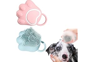 Acboor Silicone Spazzola per Cani, 2 Pezzi Spazzola Bagno per Cani Spazzola Bagno Gomma con Dispenser Shampoo per Massaggio Silicone Doccia per Animali Domestici Forma Zampa Blu e Rosa