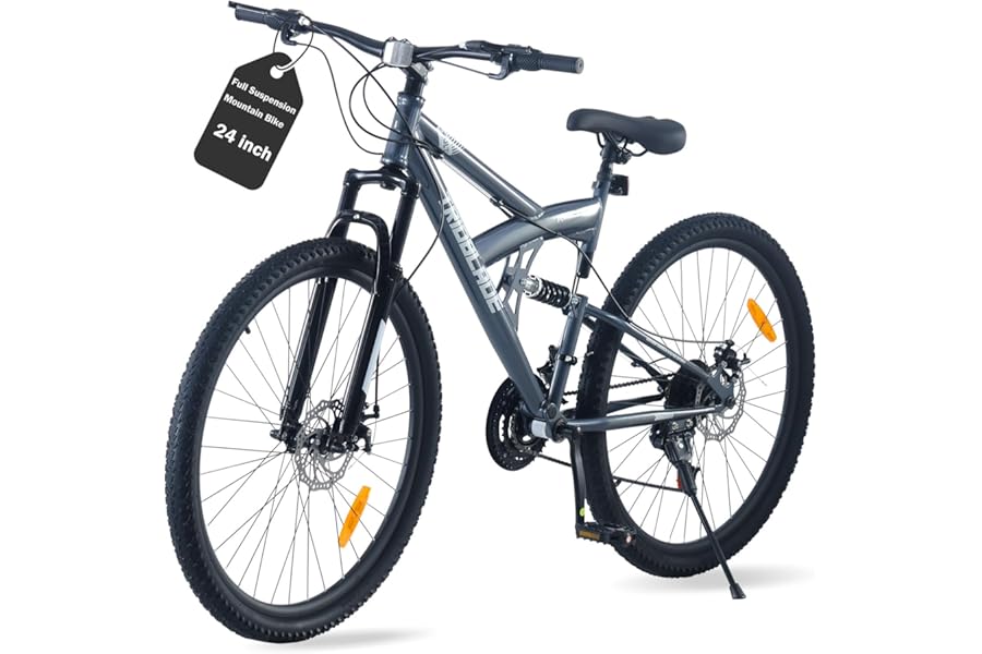 TRIOBLADE 20/24/26/27.5 Inch Full Suspension Mountain Bike for Adults Teens & Youth, Dual Shock MTB Dirt Bicycle, 7/21-Speed Gears, Mechanical Disc Brakes, High-Carbon Steel Frame