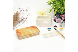 My Rock Way Petite Boîte Portable Autumn Wandering en métal pour Aquarelle avec 14 Demi-godets, palette de mélange et Anneau de Pouce. Boîte d'aquarelle de Voyage légère, Parfait pour Un Cadeau