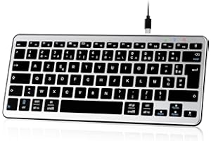 Qulose Clavier sans Fil Bluetooth, Mini Clavier AZERTY Français, Clavier Léger Silencieux, Rechargeable USB C, 12 Raccourcis Multimédias, pour Mac, iPad, iPhone, Android, Windows-Gris