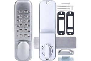 LES-THERESA Mechanical Combination Lock, Security Door Lock Anti Theft Keypad Locks for Doors, Digital Code Lock Keyless Door Keypad Lock for Garden Gate Bidirectional Glass Wood Door Office Use (Silver)