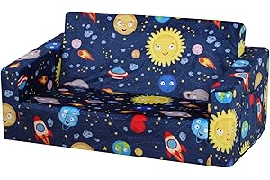 PWTJ Kid Sofa Couch, Double Seat 2 in 1 Flip Open Children Foam Sofa for Kid Gift (Blue)