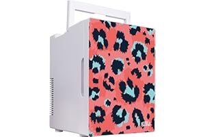 Kuhla Mini Fridge Pink Leopard Design 8 Litre/10 Can Mini Portable Cooler & Warmer for Drinks K8CLR1001-1031, Cosmetics/Makeup/Skincare, AC/DC Power, Retro Style, White,For Bedroom,Home,Caravan,Car