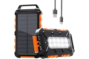 WOWMVP Solar Powerbank 26800mAh, PD15W Tragbare Solar Ladegerät mit Solarpanel USB C Externer Akku Outdoor Wasserdichtes mit LED Taschenlampe und 3 Ausgängen für Camping, Smartphones, Tablets und Mehr