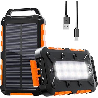 Power Bank Solaire 50000mAh - Chargeur Portable Extérieur, Lumière Intégrée, Câbles Inclus