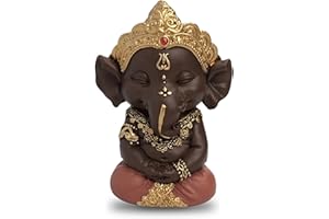 Zen'light Ganesh 2 Statuette - Happiness - Zen Decoration and Feng Shui - To Create a Relaxing and Spiritual Atmosphere - Gift Idea - Height: 11.5 cm - Colour: Green and Brown