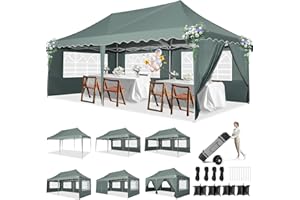 HOTEEL Partyzelt Pavillon 3x6 Gartenpavillon Faltpavillon Wasserdicht Stabil Pop Up Pavillon mit 6 Seitenwänden, 4 Sandsäcke,Tasche mit Rollen, für Hochzeiten Partys Picknick Markt, Grau Grün