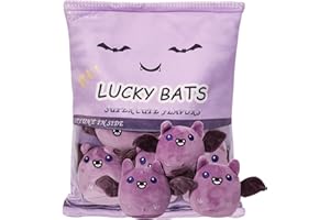 GDGZT Bat Plush Pillow, Soft Bat Plush Toys, Removable Pudding Bat Pillow, Bag with Bat Stuffed Animals, Birthday Bat Gift for Teenagers, Girls, Children (5 Purple Bats)