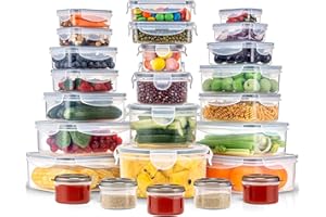 KUMD 50 pièces Contenants hermétiques pour nourriture | Étanches, sans BPA, sûrs au micro-ondes - Organisateurs cuisine garde-manger, préparation repas, congélateur (25 contenants + 25 couvercles)
