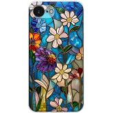 PrintiFy iPhone 16e ile Uyumlu Vitray Mavi Bahar Tasarımlı Şeffaf Silikon Kılıf