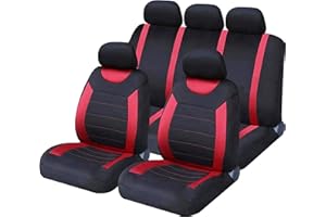 Sakura Pokrowce na siedzenia samochodowe i zagłówek Carnaby Red SS5293 - pełny zestaw uniwersalny rozmiar elastyczne obszycia boczna poduszka powietrzna kompatybilna można prać łatwe dopasowanie
