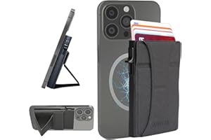 ANTEGE Tarjetero MagSafe de Cuero Vegano con Soporte Ajustable y Bloqueo RFID, Magsafe Wallet Apple, Cartera Magnética Compatible con iPhone 12 13 14 15 16. Capacidad para 7 Tarjetas (Negro/Negro)