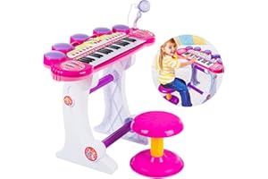 Kinderplay Piano Enfant 3 Ans, Clavier de Piano - Clavier 37 Touches, Synthetiseur Enfant, Microphone, Tabouret, Hauteur avec Microphone: 60 cm Hauteur des Touches du Clavier: 45 cm, KP8285