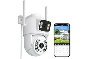 Anksono 2K Camara Vigilancia WiFi Exterior con Doble Lente, Cámara IP Vigilancia con Seguimiento Humano Automático, Visión Nocturna, Audio Bidireccional, Grabación Continua, Compatible con Alexa