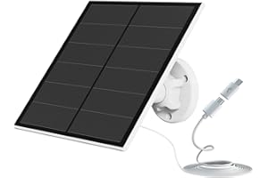 EVEREXCEED 5W Panneau Solaire pour Caméra de Sécurité, Chargeur Solaire pour Caméra Extérieure à Batterie Rechargeable DC 5V, avec port Micro USB, Adaptateur USB-C, IP65 Waterproof, 1 Pack