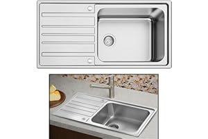 ARA CHOICE Modern Stainless Steel Single Bowl Kitchen Sink Reversible Waste Plumbing Kit with Drainer & Inset Wastes Set