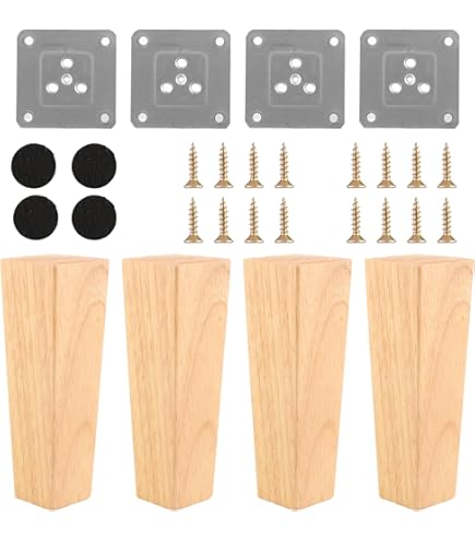 ZIOIYA Meubelpoten, 4 stuks, hout, schuin, 15 cm, houten tafelpoten, meubelpoten, eiken met montageplaten en schroeven, meubelpoten voor kasten, banken, tafels en stoelen