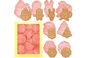 Crethink - Set di 8 tagliapasta per biscotti in plastica, motivo "Gingerbread Man", fiocco di neve, pupazzo di neve, albero di Natale, Babbo Natale, renne, Buon Natale