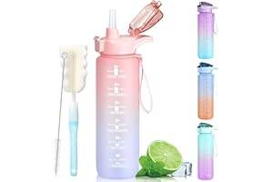 CodiCile Sports Water Bottles 1L BPA Free, Motivational Drinking Water Bottle with Straw, Gym Water Bottle with Time Marking, Portable Leak Proof Cantee Bottle 1 Liter Water Jug for Women Men