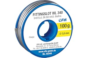 CFH Fittingslot WL 340 – Lötzinn Ø 3,0 mm, 100 g, bleifrei, ideales Lot zum präzisen Weichlöten von Kupferrohren in der Kalt- und Warmwasserinstallation, hochwertige Qualität, Made in Germany