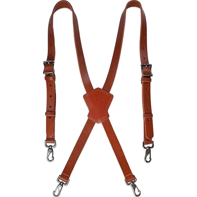 Men's 1 Inch Leather Suspenders | Genuine Leather Y-Back Suspenders With Adjustable Clips & Buttons - View #7