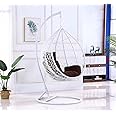 Karnak Indoor Outdoor Patio Wicker Hanging Chair Swing Egg Basket Chairs with Stand UV Resistant Cushions 120kg Capacity for Patio Backyard Balcony Random Color Cushions (WHITE - WITH ASSEMBLY)