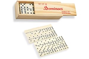 ATBEAMEN Traditional Double Six Dominoes Set,28 Pieces Double 6 Professional Domino Set,Metal Retro Tin Wooden Box,Double 6 Professional Domino Set 28 Tiles Dominoes Set Traditional Games