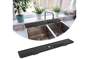 Techson 33 Inch Sink Splash Guard Mat – Extra Long Silicone Faucet Drip Catcher Tray for Kitchen & Bathroom, Quick-Dry Splash Protector for Countertop (Black)