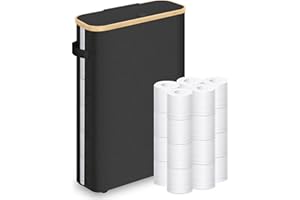 Mittimiya Grande Cesta de Almacenamiento de Papel higiénico, con Ventana Transparente y asa y Tapa, almacenaje Papel higienico, Capacidad para Entre 15 y 20 Rollos de Papel