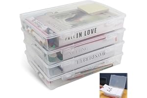 MHwan Cajas Almacenaje Plastico, 4 Piezas Cajas de Plastico con Tapa Apilables, Resistentes y Duraderas, Sin BPA, para Material de Oficina, Manualidades, Piezas, Fotos (31 x 22 x 5 cm)