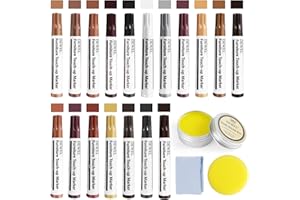 DEWEL Kit de réparation de bois,18 Couleurs - Feutre retouche bois, avec Cire pour Meubles - Stylo Réparation pour rayures/taches/décoloration du bois