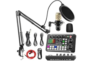 Facmogu Podcast Equipment Bundle, F998 Live Sound Card mit BM800 Recording Studio Microphone, Professionelle Live Sound Card mit Dj Mixer Effekten & Voice Changer für Live Streaming Gaming YouTube