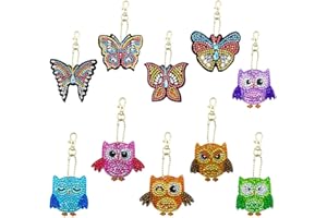Rubywoo&chili 10 Stücke DIY 5D Diamond Painting Keychain, Schmetterling und Eule Rhinestone Pasted Malerei Schlüsselbund Stickerei Kunst Handwerk Anhänge