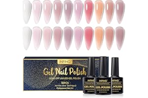 ‎INPING INPING UV Nagellack, 10 Stück Jelly Gel Transparent Natur Rosa Gelee Gel Nagellack Set, Nackt Rosa Milchig Weiß Natürliches Braun Gel Gelnägel Soak Off UV für Frauen zu Hause French Maniküre Kit