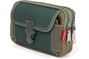LAXIAY Men's Mobile Phone Sports Bag,Canvas Belt Bag Phone Wallet Purse,Outdoor Sports Bum Pouch Casual Mobile Phone Pocket (Green,A)