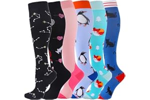Zingso Calcetines de Compresión (6 pares) para Hombres y Mujeres de 20 a 25 mmHg Medias de Compresión, los Mejores para Atletismo, Carrera, Viajes en avión, Apoyo