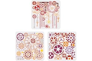 FINGERINSPIRE 3 Pochoir de Peinture Rétro 30x30 cm Réutilisable Steampunk Gear Steampunk Chaîne Clé Modèle de Dessin Horloges à Engrenages Pochoir pour Peinture sur Bois Mur Tissu Meubles