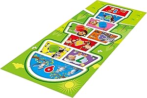 Bubble-Store Kinder Hüpfkästchen Spielmatte für 1-4 Kinder mit 4 Spielscheiben, Hüpfspiel-Matte für Indoor & Outdoor, ca. 200 x 90 x 0,2 cm