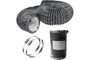 LOOTICH Fuerte Tubo Flexible de Aluminio PVC Ø102mm Longitud 2.5m para Extractor de Aire Climatización Secadora Conducto de Aire de Ventilación Sistemas con 2 Abrazaderas de Acero Negro