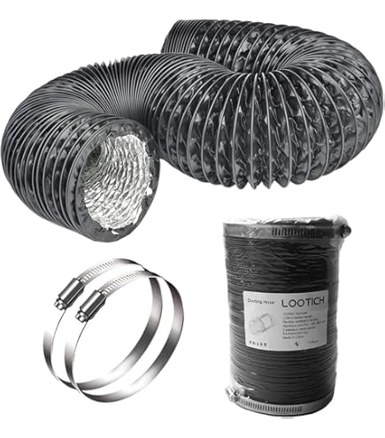 Tubo Flessibile Ventilazione 150mm X 2m - Alluminio E PVC Nero Con Fascette - Per Asciugatrice O Ventole