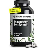 natural elements Magnesiumbisglycinat - Premium: Chelatiertes Magnesium - 180 Kapseln - 300mg elementares Magnesium pro Tages