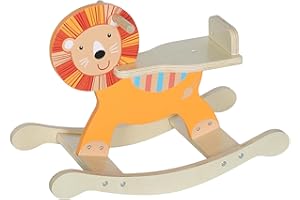 AIYAPLAY Cheval à Bascule pour Enfants, Lion Jouet à Bascule bébé en Bois avec Guidon et Base Stable, intérieur et extérieur, Cadeau pour garçons et Filles 2 à 5 Ans, Orange
