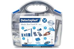 Trousse de Premiers Secours Detectaplast pour la Restauration, pour Le Traitement des plaies, Trousse Portable en Mallette avec plâtre, Bandage, Ruban adhésif, 99 pcs