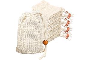 MUZHUPGUZ 12 Stück Seifensäckchen für Feste Seife, Seifenbeutel für Feste Seife, Seifensäckchen aus 100% Sisal Baumwolle, Seifensack Zum Duschen, Natur Mesh Seifentasche mit Kordelzug für Haarseife Duschgel