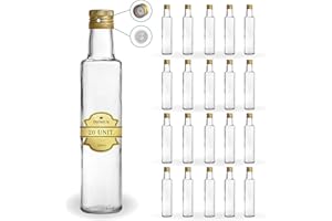 Espirito Rebelde 20 Bouteilles en Verre 250ml avec Bouchon a Vis Doré avec Bec Verseur | Huile d'Olive, Vinaigre, Alcool, Sauces | Huilier