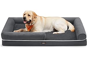 Feandrea Panier pour Chien Orthopédique, Canapé, Lit pour Animaux, Rembourrage Moelleux, Bords Rehaussés, Housse Amovible et Lavable, 135 x 102 x 23 cm, Antidérapant, Gris Foncé PGW079G01V1